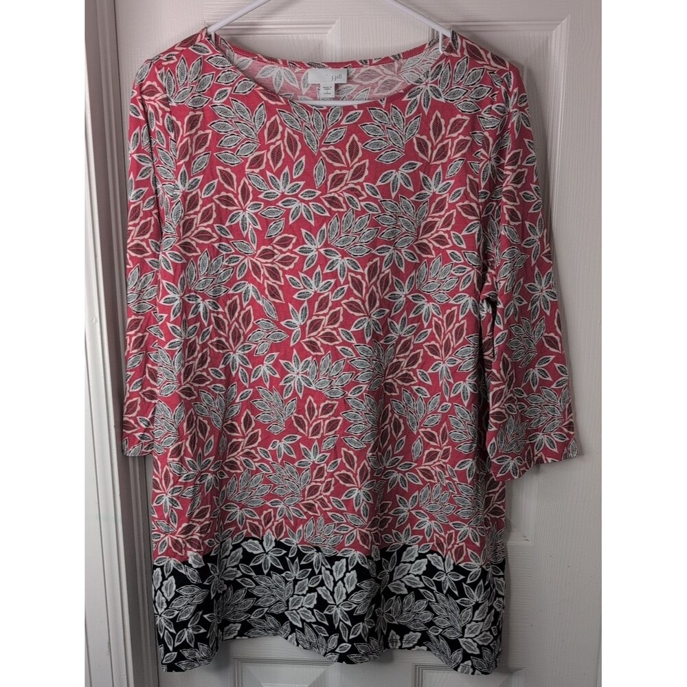 J. Jill Coral Black Leaf-Print Size L